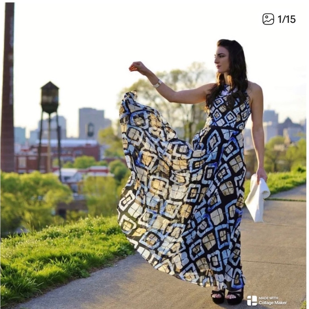 Anthropologie Blue and White Maxi Dress